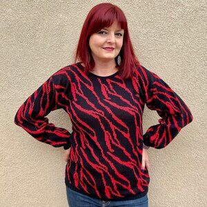 Vintage 70s-80s Tiger Stripe Acrylic Sweater MED